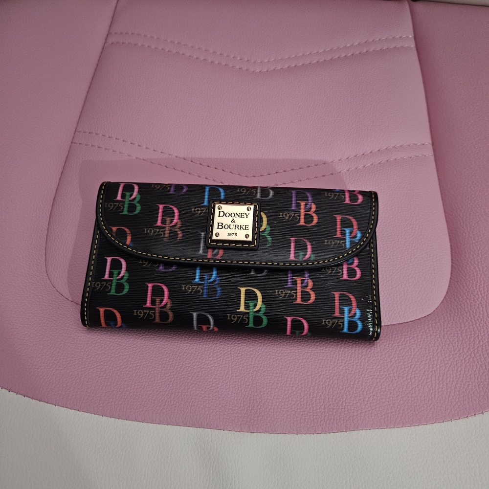 Dooney & Bourke 1975 Black Multicolor Rainbow Clutch Wallet
